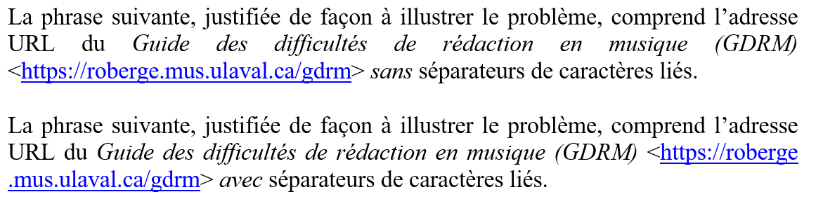 Séparateurs de caractères liés (sans marques)