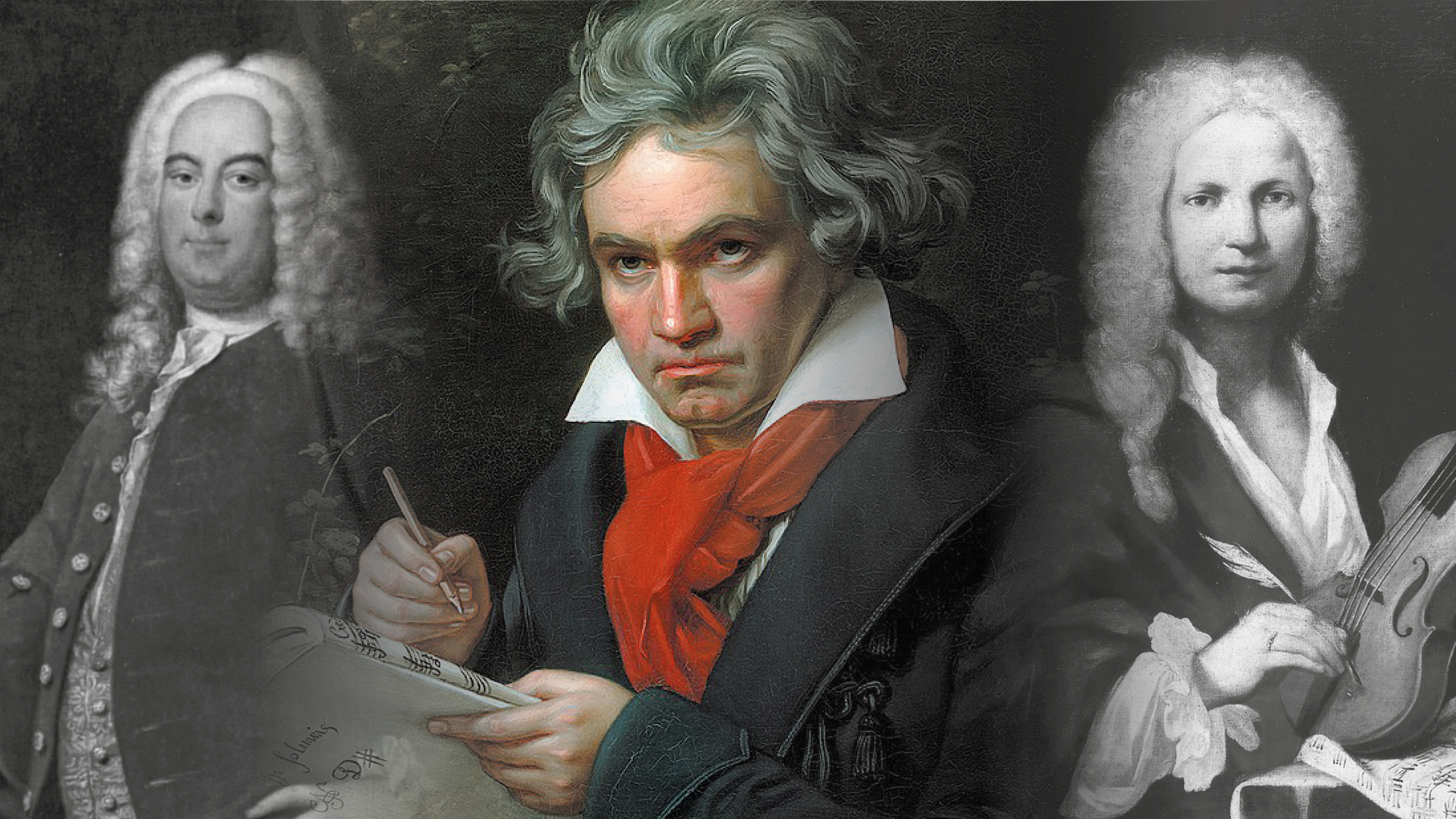 Portraits de Handel, Beethoven et Vivaldi